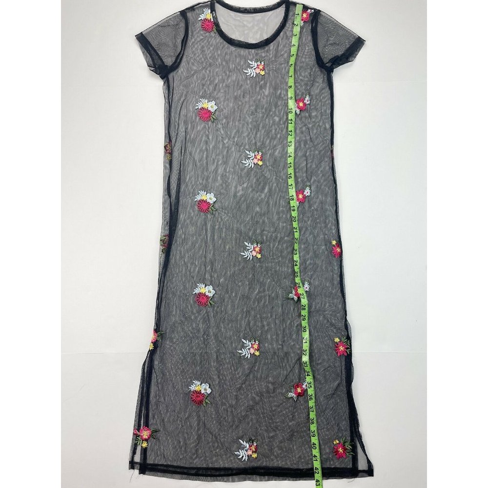 Vintage Y2K long black sheer mesh floral dress size small - Picture 4 of 5